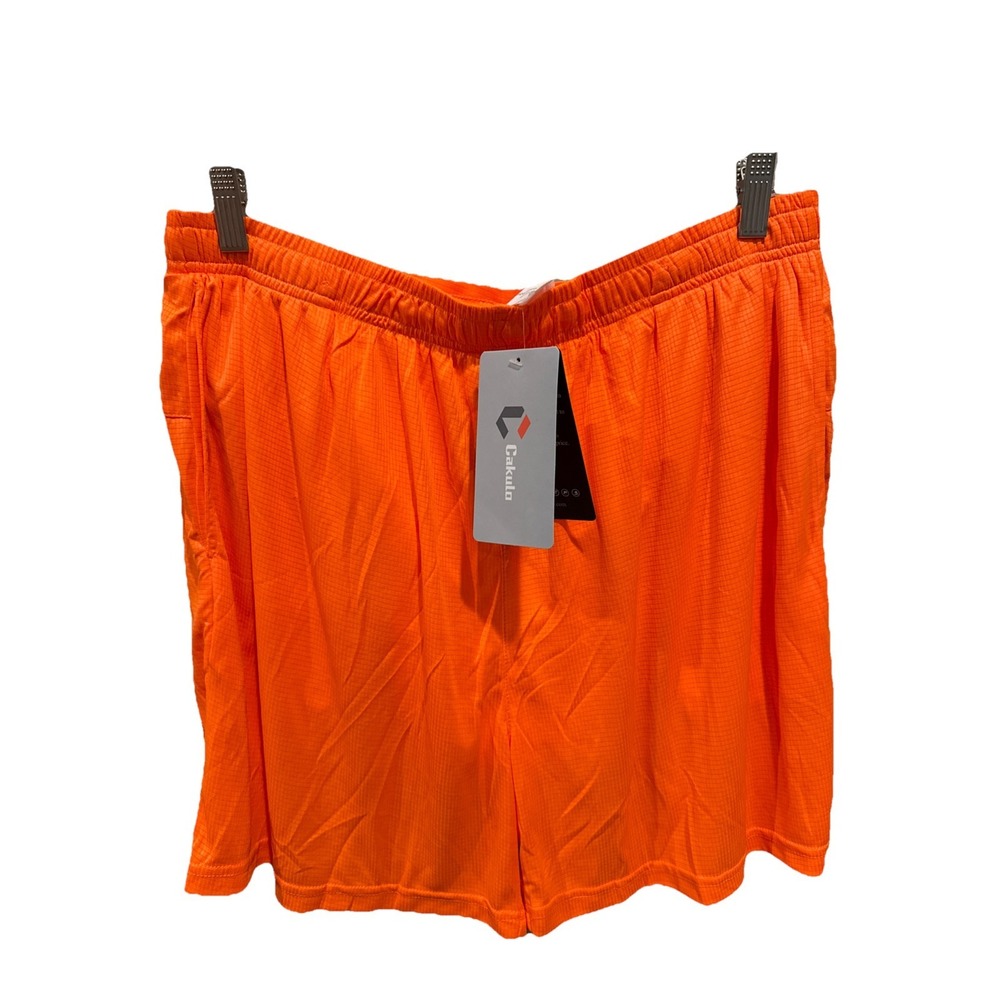 Cakulo Men's XL Neon Orange Lined Gym Shorts‎ W/ Rear Zip Pockets NWT